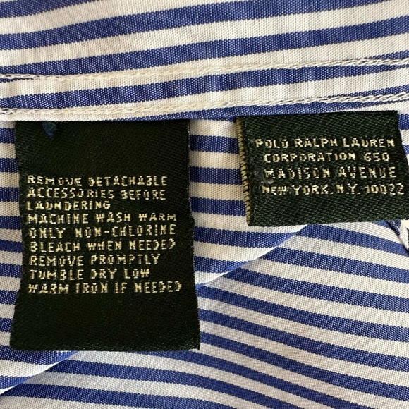 Lauren Ralph Lauren Shirt Men’s Sz 16 Non Iron Classic Fit Blue Stripe Button Up - Picture 6 of 12